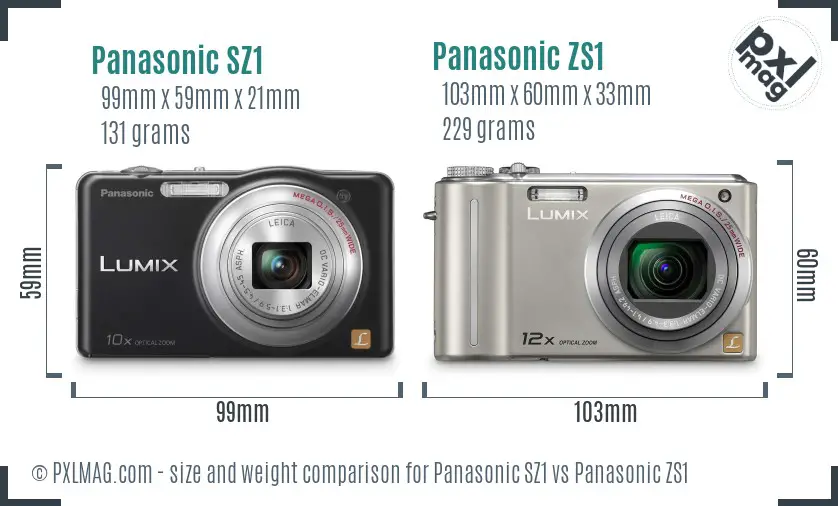 Panasonic SZ1 vs Panasonic ZS1 size comparison