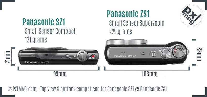Panasonic SZ1 vs Panasonic ZS1 top view buttons comparison