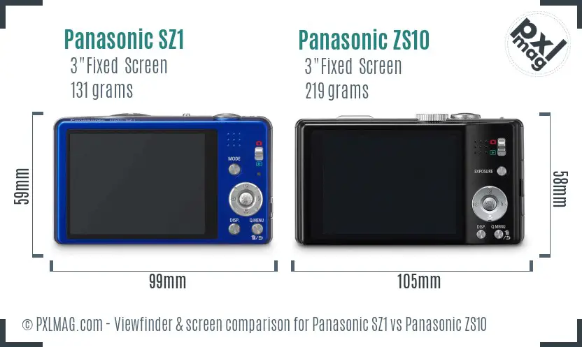 Panasonic SZ1 vs Panasonic ZS10 Screen and Viewfinder comparison