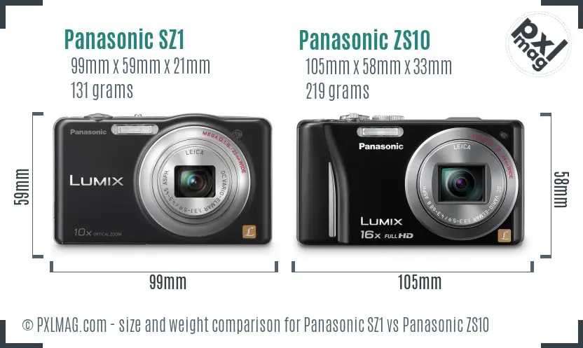 Panasonic SZ1 vs Panasonic ZS10 size comparison