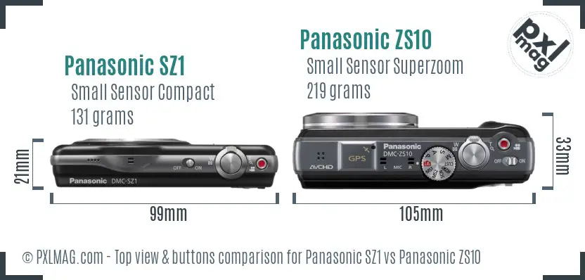 Panasonic SZ1 vs Panasonic ZS10 top view buttons comparison
