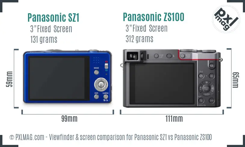 Panasonic SZ1 vs Panasonic ZS100 Screen and Viewfinder comparison