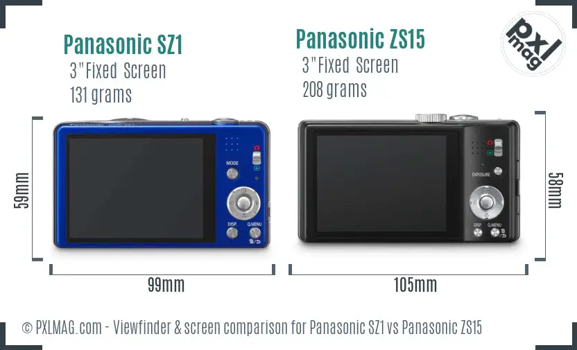 Panasonic SZ1 vs Panasonic ZS15 Screen and Viewfinder comparison