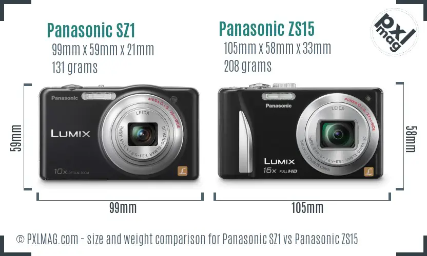 Panasonic SZ1 vs Panasonic ZS15 size comparison