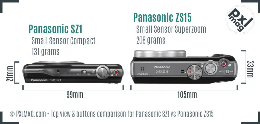 Panasonic SZ1 vs Panasonic ZS15 top view buttons comparison