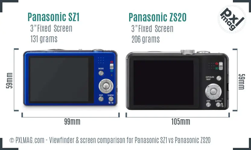 Panasonic SZ1 vs Panasonic ZS20 Screen and Viewfinder comparison