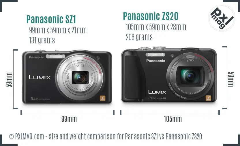Panasonic SZ1 vs Panasonic ZS20 size comparison