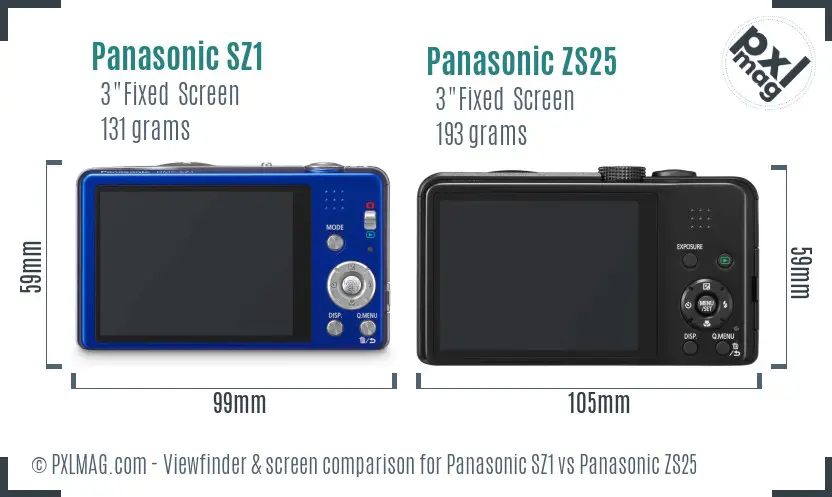 Panasonic SZ1 vs Panasonic ZS25 Screen and Viewfinder comparison