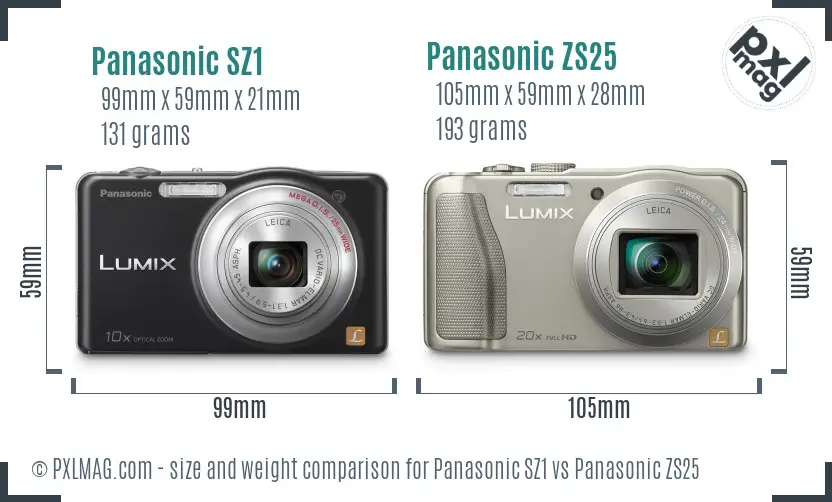 Panasonic SZ1 vs Panasonic ZS25 size comparison