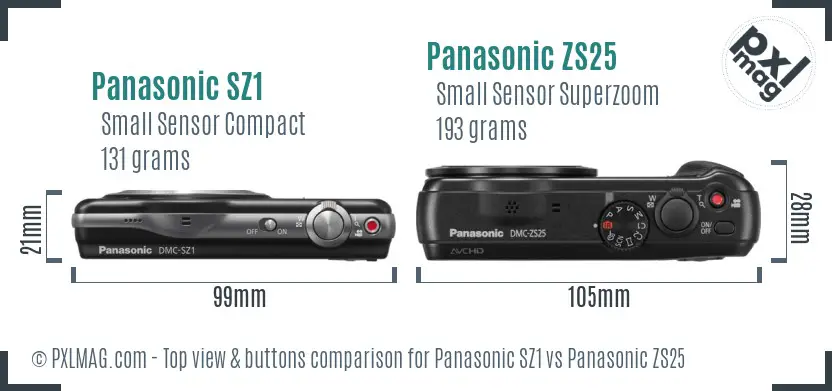 Panasonic SZ1 vs Panasonic ZS25 top view buttons comparison