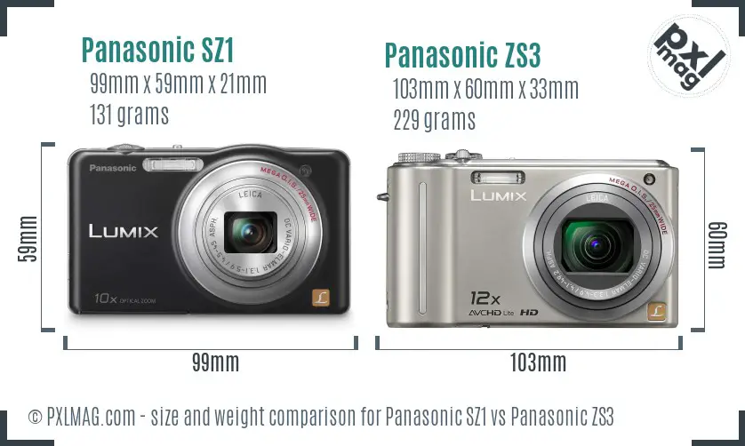 Panasonic SZ1 vs Panasonic ZS3 size comparison
