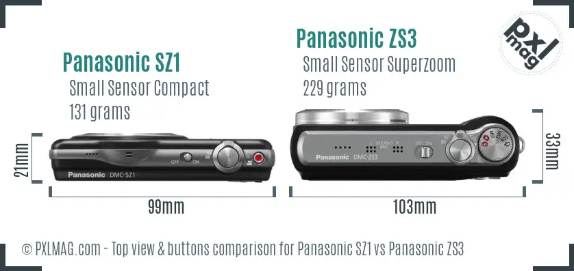 Panasonic SZ1 vs Panasonic ZS3 top view buttons comparison
