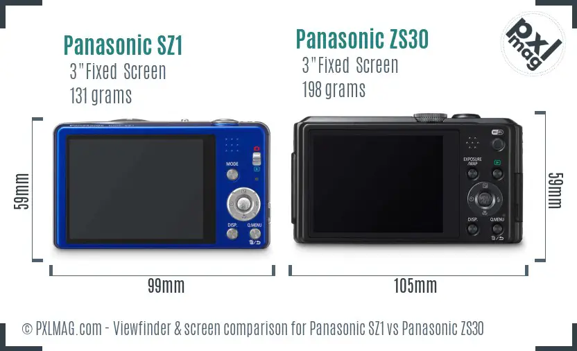 Panasonic SZ1 vs Panasonic ZS30 Screen and Viewfinder comparison
