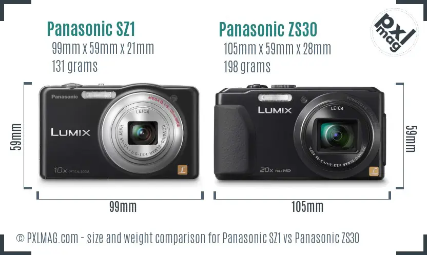 Panasonic SZ1 vs Panasonic ZS30 size comparison