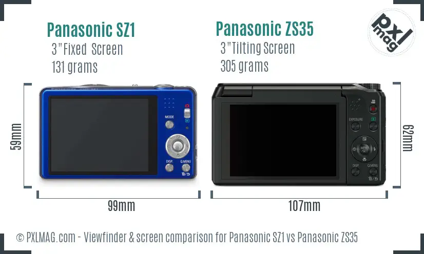 Panasonic SZ1 vs Panasonic ZS35 Screen and Viewfinder comparison