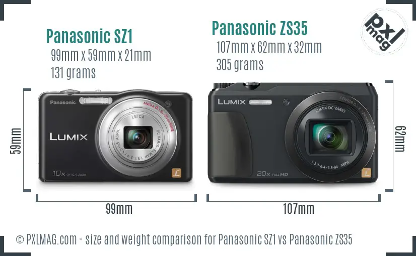 Panasonic SZ1 vs Panasonic ZS35 size comparison