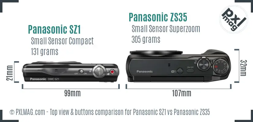 Panasonic SZ1 vs Panasonic ZS35 top view buttons comparison