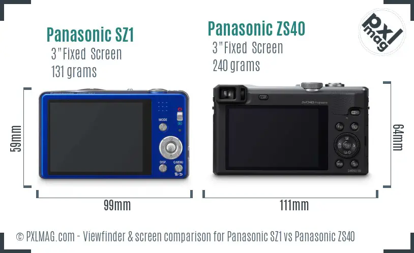 Panasonic SZ1 vs Panasonic ZS40 Screen and Viewfinder comparison