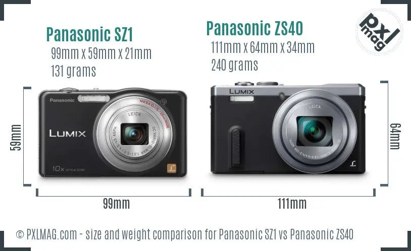 Panasonic SZ1 vs Panasonic ZS40 size comparison