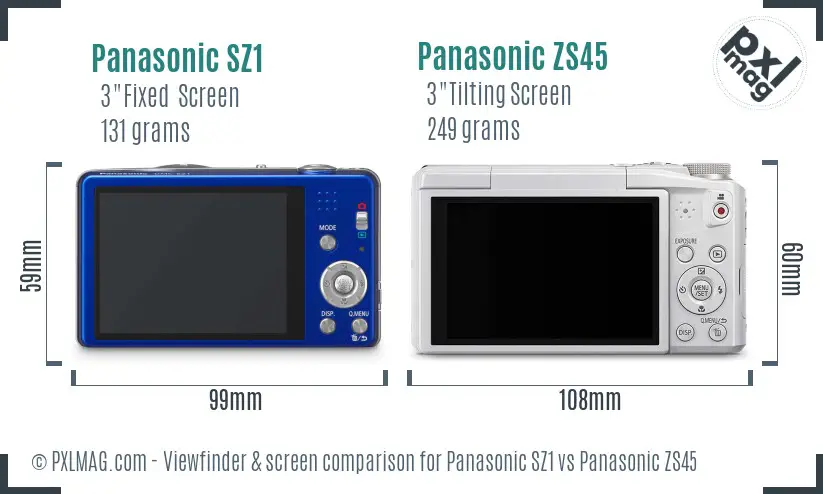 Panasonic SZ1 vs Panasonic ZS45 Screen and Viewfinder comparison