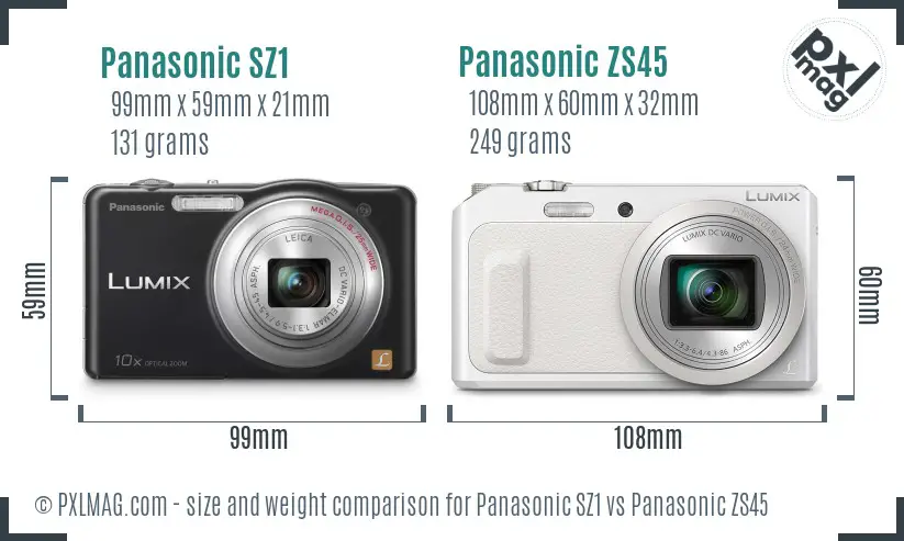 Panasonic SZ1 vs Panasonic ZS45 size comparison