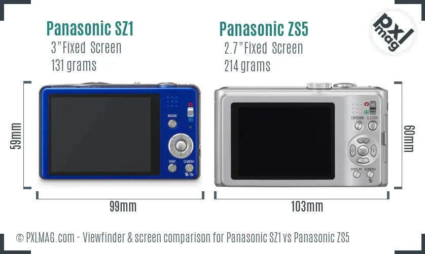 Panasonic SZ1 vs Panasonic ZS5 Screen and Viewfinder comparison