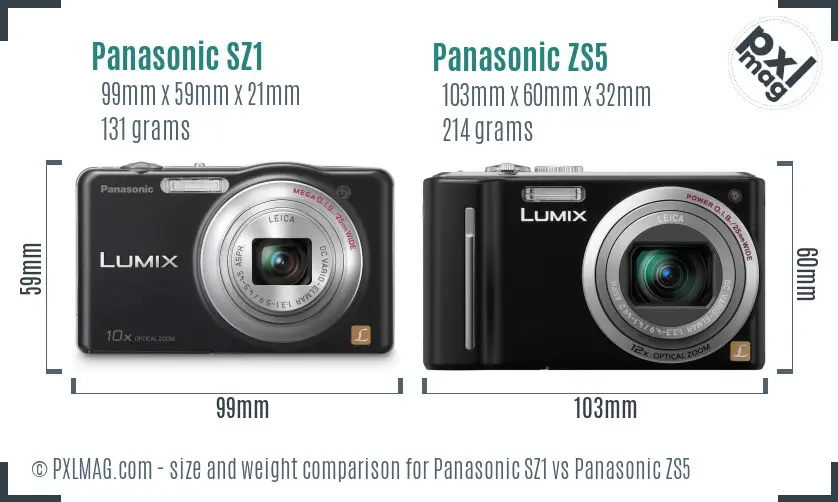 Panasonic SZ1 vs Panasonic ZS5 size comparison