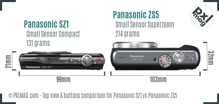 Panasonic SZ1 vs Panasonic ZS5 top view buttons comparison