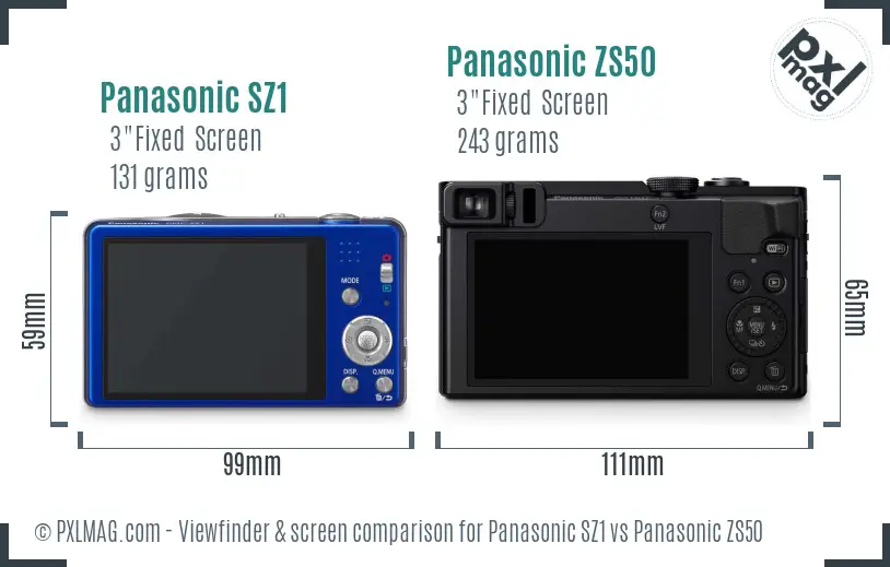 Panasonic SZ1 vs Panasonic ZS50 Screen and Viewfinder comparison