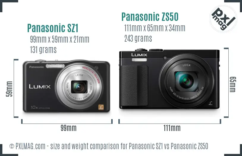 Panasonic SZ1 vs Panasonic ZS50 size comparison