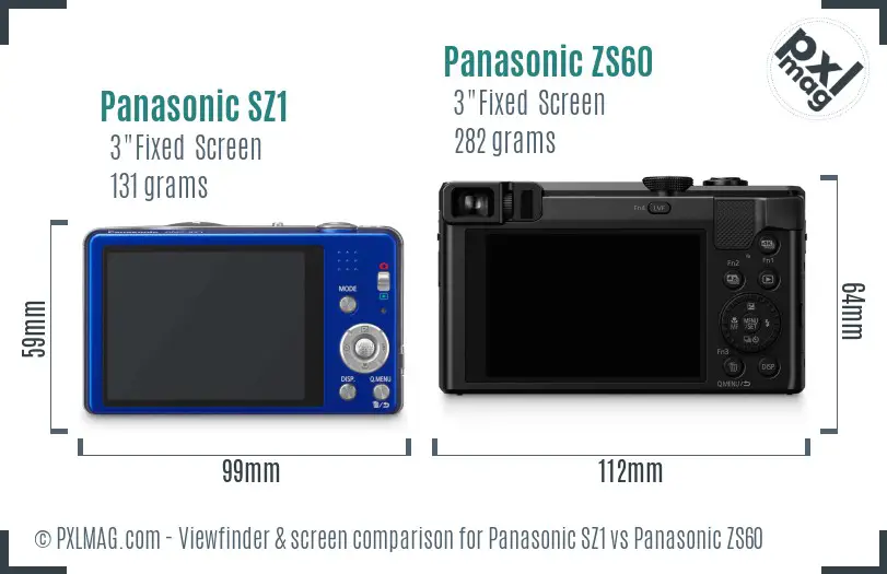 Panasonic SZ1 vs Panasonic ZS60 Screen and Viewfinder comparison