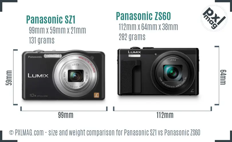 Panasonic SZ1 vs Panasonic ZS60 size comparison