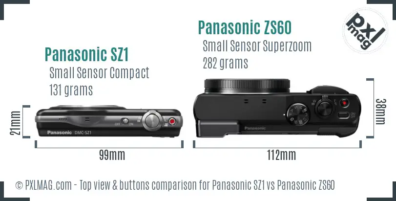 Panasonic SZ1 vs Panasonic ZS60 top view buttons comparison