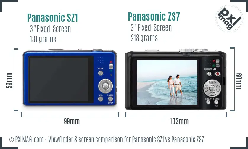 Panasonic SZ1 vs Panasonic ZS7 Screen and Viewfinder comparison
