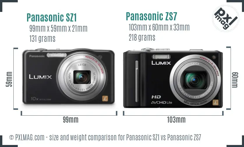 Panasonic SZ1 vs Panasonic ZS7 size comparison