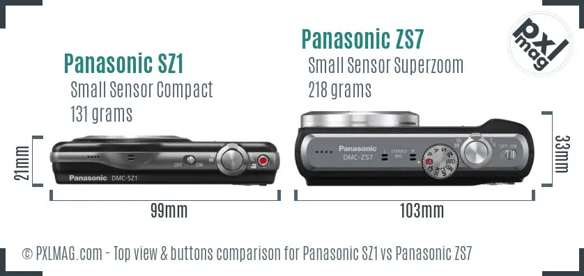 Panasonic SZ1 vs Panasonic ZS7 top view buttons comparison