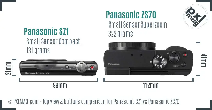 Panasonic SZ1 vs Panasonic ZS70 top view buttons comparison