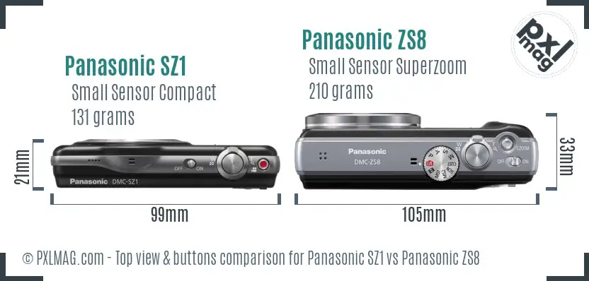 Panasonic SZ1 vs Panasonic ZS8 top view buttons comparison