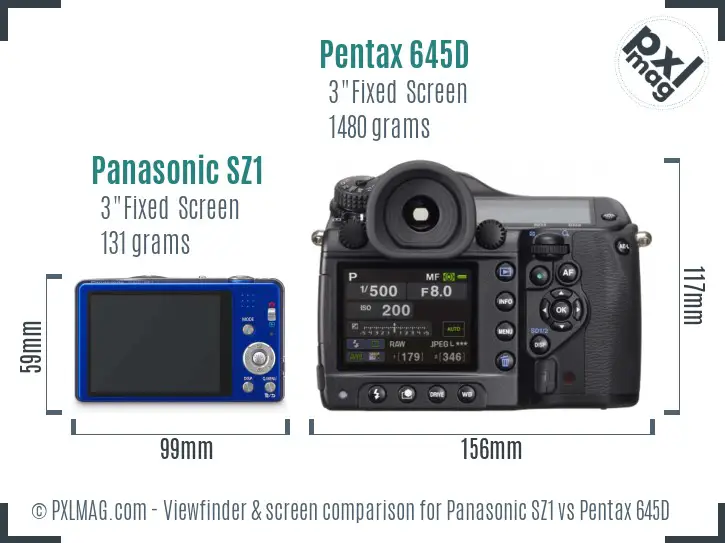 Panasonic SZ1 vs Pentax 645D Screen and Viewfinder comparison