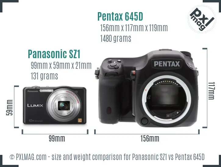 Panasonic SZ1 vs Pentax 645D size comparison