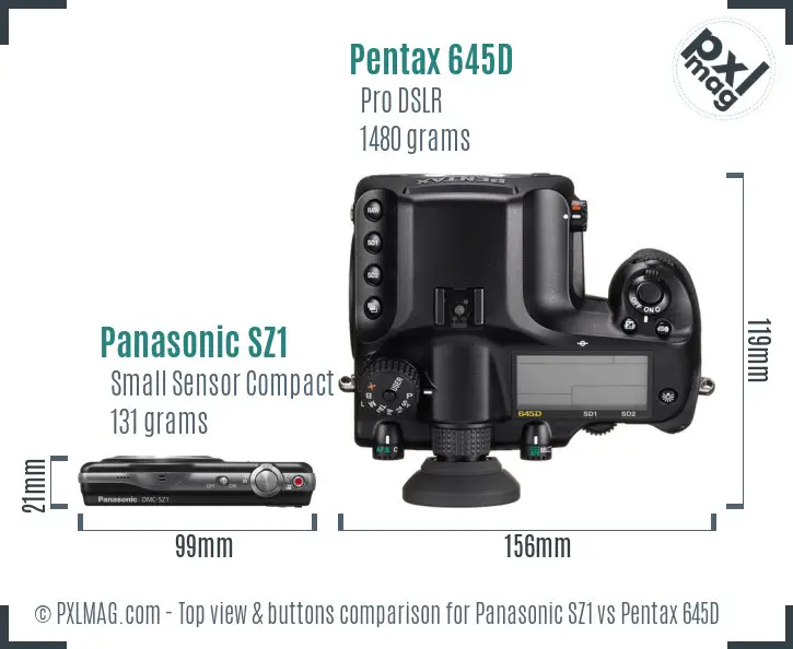 Panasonic SZ1 vs Pentax 645D top view buttons comparison