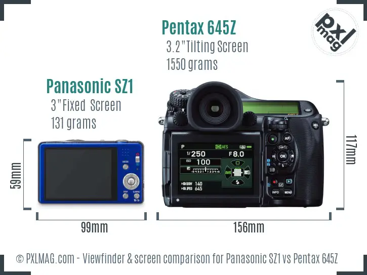 Panasonic SZ1 vs Pentax 645Z Screen and Viewfinder comparison