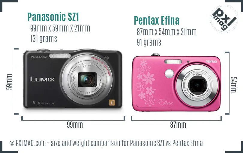 Panasonic SZ1 vs Pentax Efina size comparison