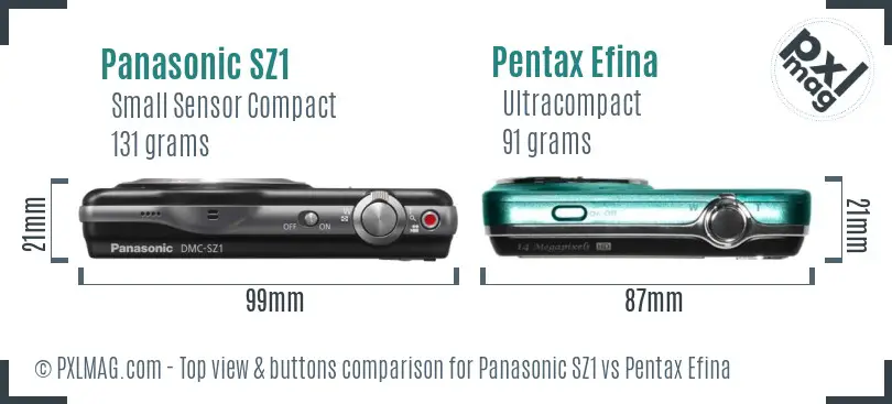 Panasonic SZ1 vs Pentax Efina top view buttons comparison