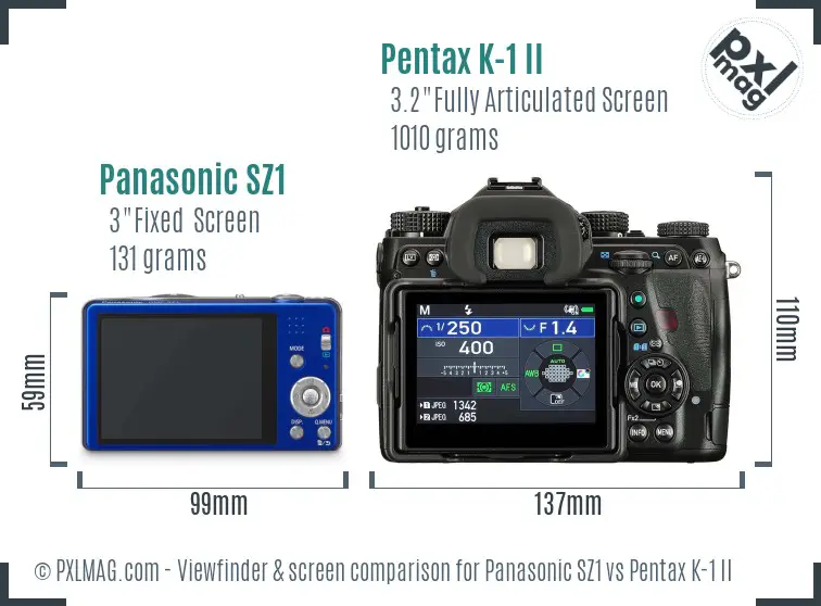 Panasonic SZ1 vs Pentax K-1 II Screen and Viewfinder comparison