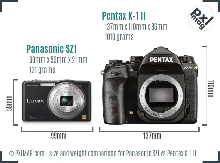 Panasonic SZ1 vs Pentax K-1 II size comparison