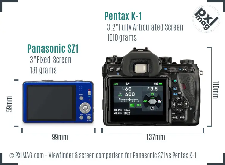 Panasonic SZ1 vs Pentax K-1 Screen and Viewfinder comparison