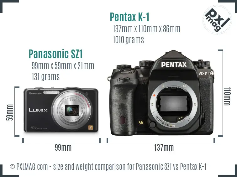 Panasonic SZ1 vs Pentax K-1 size comparison