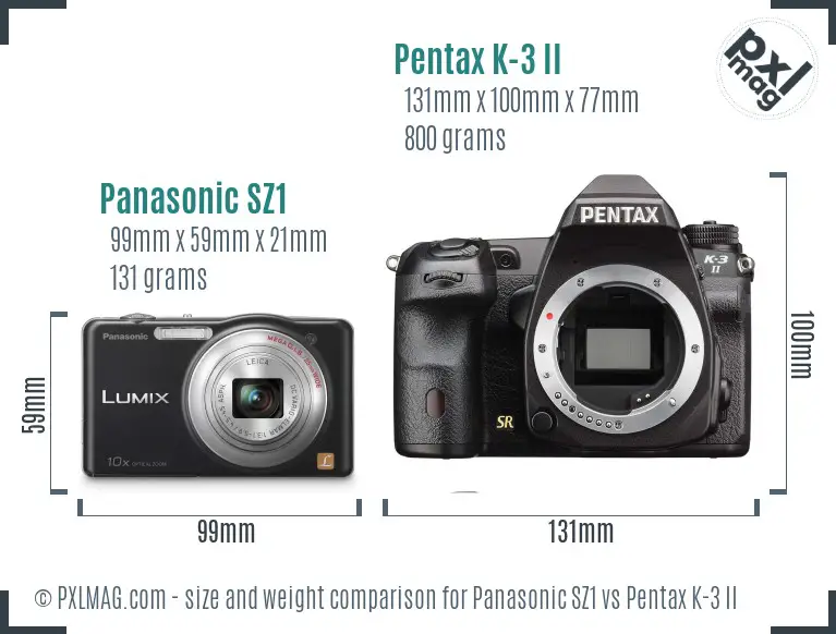 Panasonic SZ1 vs Pentax K-3 II size comparison