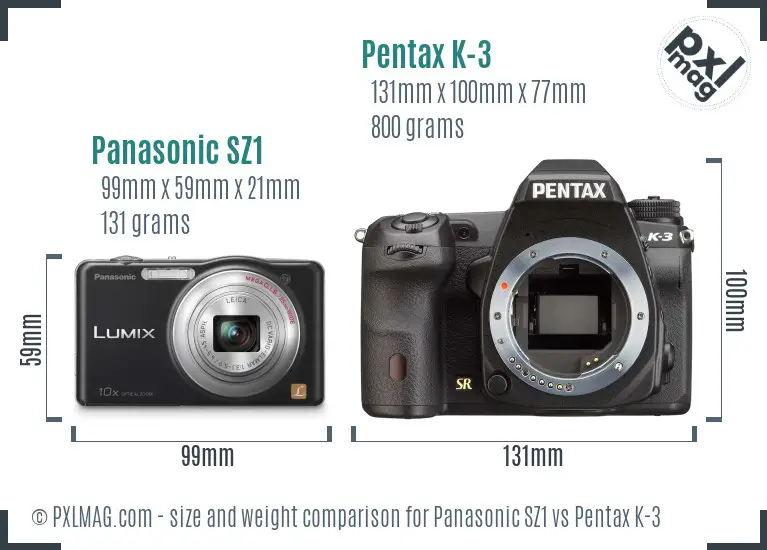 Panasonic SZ1 vs Pentax K-3 size comparison